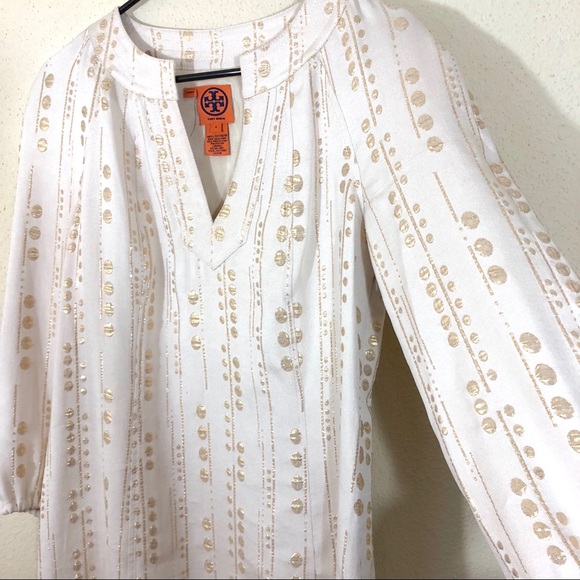 Tory Burch Metallic Print Split-Neck Tunic Dress - Picture 3 of 8